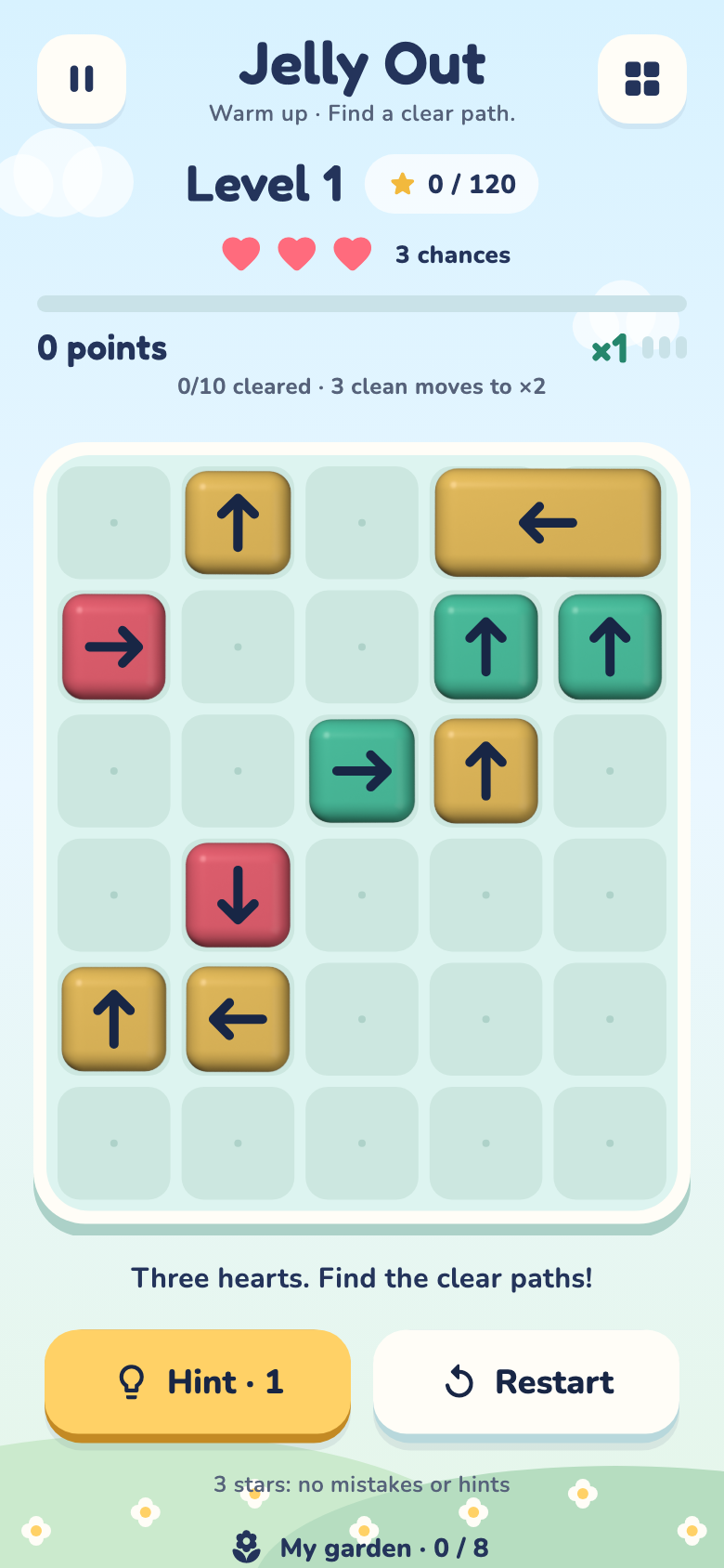Jelly Picnic puzzle board with colorful jellies and arrow paths